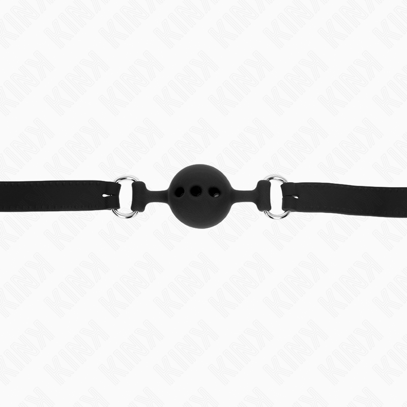 KINK - MORDAZA DE SILICONA COMPLETA 55 x 2 CM CON BOLA DE 4 CM TALLA S NEGRO AJUSTABLE 35-51 CM