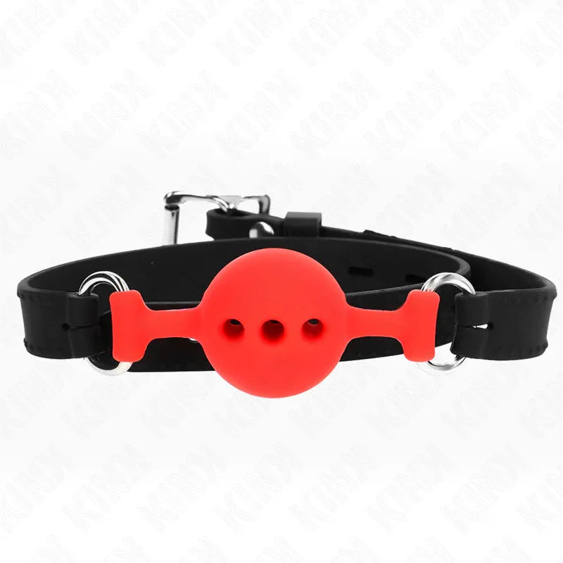 Kink – Bâillon Entièrement Silicone 55 X 2 cm avec Boule de 4 cm taille S Rouge Ajustable 35