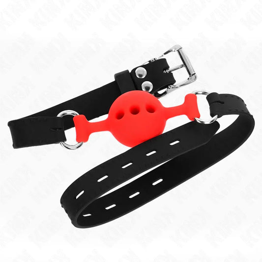 Kink – Bâillon Entièrement Silicone 55 X 2 cm avec Boule de 4 cm taille S Rouge Ajustable 35