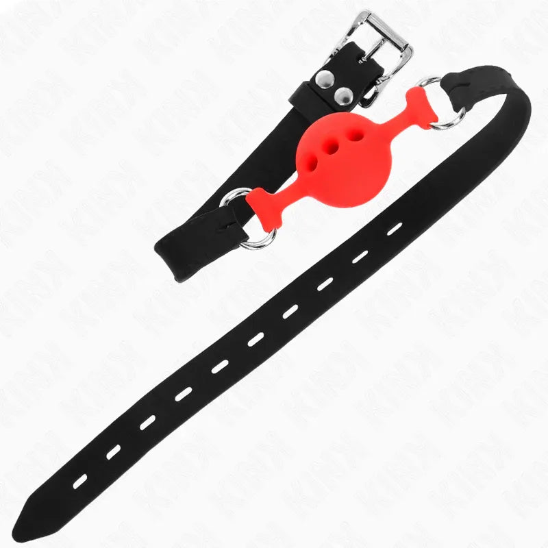 Kink – Bâillon Entièrement Silicone 55 X 2 cm avec Boule de 4 cm taille S Rouge Ajustable 35