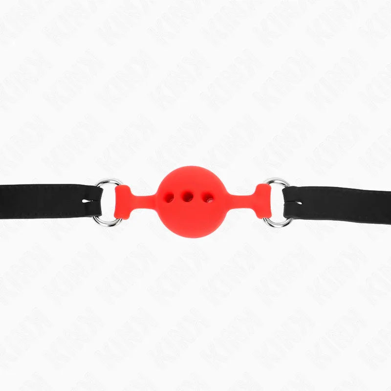 Kink – Bâillon Entièrement Silicone 55 X 2 cm avec Boule de 4 cm taille S Rouge Ajustable 35