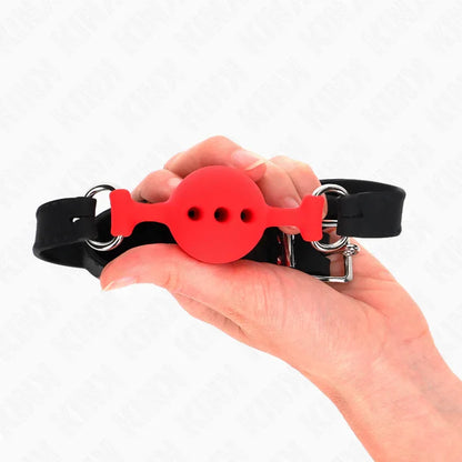 Kink – Bâillon Entièrement Silicone 55 X 2 cm avec Boule de 4 cm taille S Rouge Ajustable 35