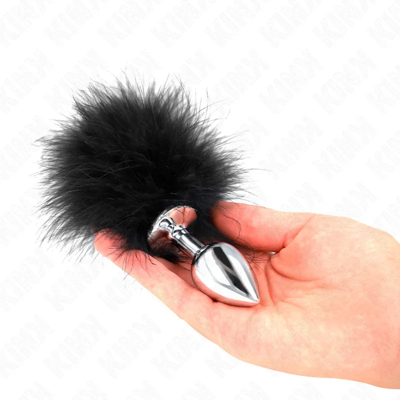 Kink – Plug Anal en Acier Inoxydable 11 X 7 cm avec Plume 11 cm