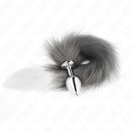 Kink – Plug Anal taille M 8 X 3,5 cm avec Queue Synthétique 40 cm Gris et Blanc