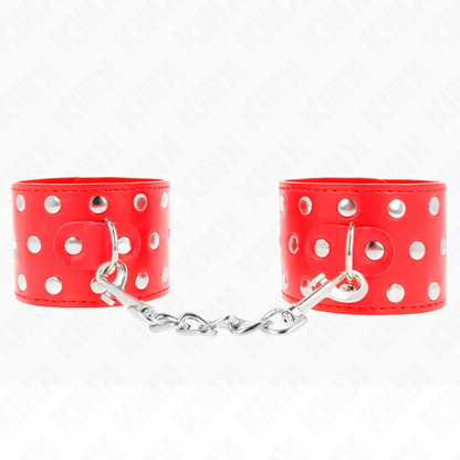 KINK - SUJECIONES DE MUÑECA CON CIERRE A PRESIÓN LLENO DE REMACHES ROJOS AJUSTABLE 19-24 CM X 5,5 CM