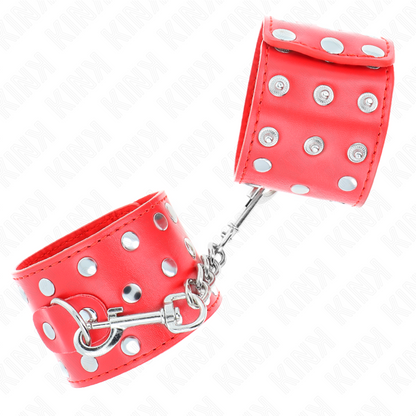 KINK - SUJECIONES DE MUÑECA CON CIERRE A PRESIÓN LLENO DE REMACHES ROJOS AJUSTABLE 19-24 CM X 5,5 CM