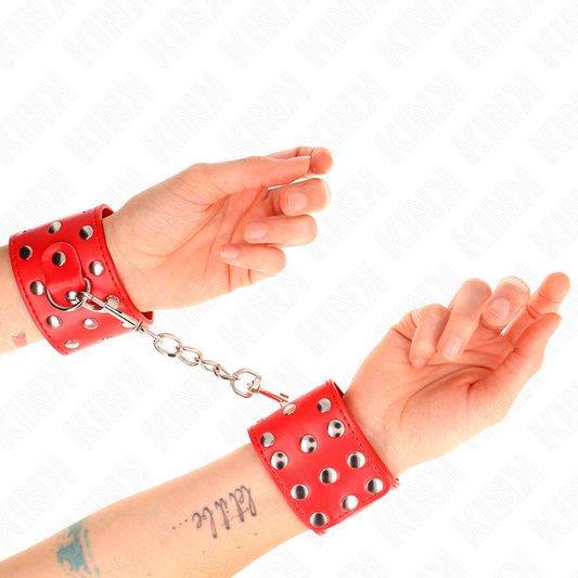 KINK - SUJECIONES DE MUÑECA CON CIERRE A PRESIÓN LLENO DE REMACHES ROJOS AJUSTABLE 19-24 CM X 5,5 CM