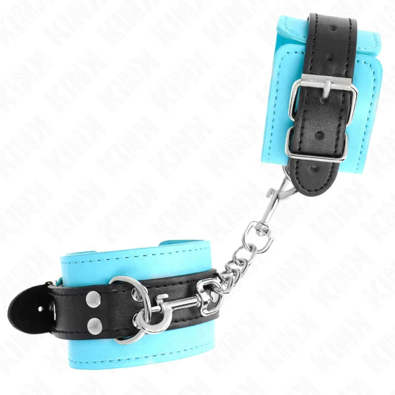 Kink – Appareils Poignets à Crochet Doublés de Fourrure Bleu Ajustables 20 28 cm X 5,5 cm
