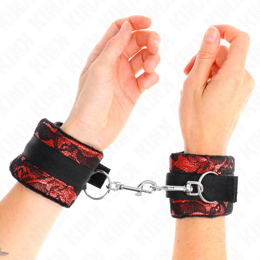 KINK - PUÑOS CORTOS DE TERCIOPELO CON ENCAJE Y RIBERA DE NYLON ROJO/NEGRO 23 X 6,5 CM