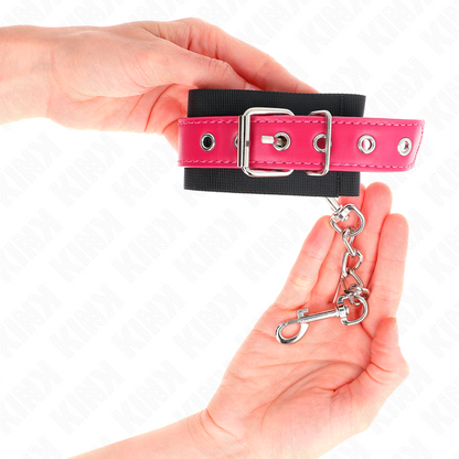 KINK - SUJECIONES DE MUÑECA DE NYLON NEGRO CON CINTURÓN AJUSTABLE DE CUERO SINTÉTICO ROSA FRAMBUESA 19-29 CM X 5,1 CM