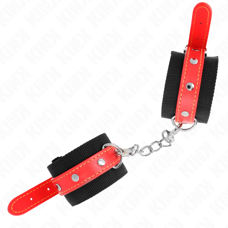 KINK - REPOSAMUÑECAS DE NYLON NEGRO CON CUERO ROJO AJUSTABLE 19-24 CM X 5,5 CM