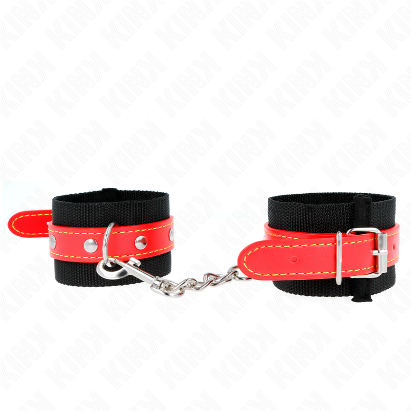 KINK - REPOSAMUÑECAS DE NYLON NEGRO CON CUERO ROJO AJUSTABLE 19-24 CM X 5,5 CM
