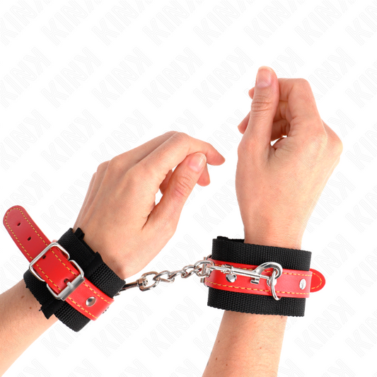 KINK - REPOSAMUÑECAS DE NYLON NEGRO CON CUERO ROJO AJUSTABLE 19-24 CM X 5,5 CM