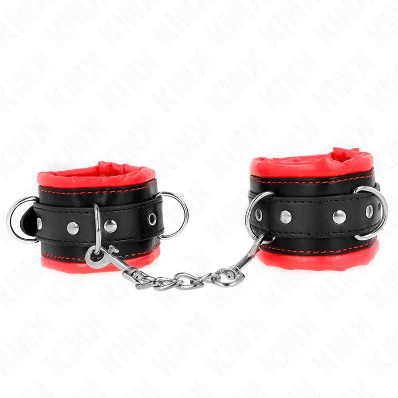 Kink – Appui Poignets Lourds Doublés de Fourrure Rouge Ajustables 20 30 cm X 6 cm