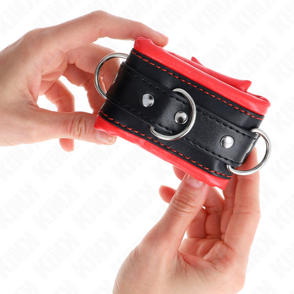 KINK - APPUI-POIGNETS LOURDS DOUBLÉS DE FOURRURE ROUGE ADJUSTABLES 20-30 CM X 6 CM