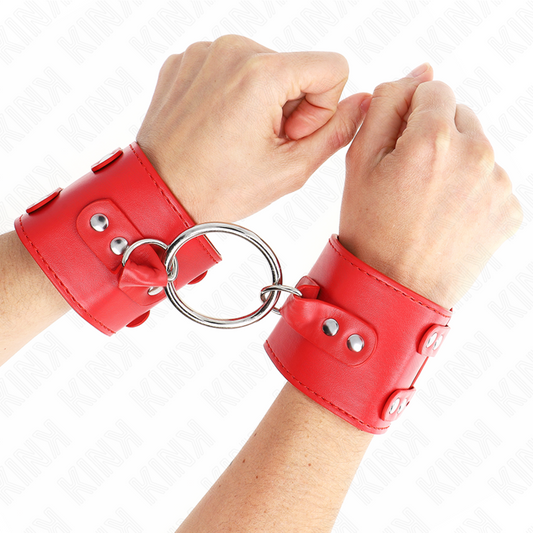 KINK - Restricciones de muñeca fijas con anilla ajustable y pernos prisioneros rojos 17-22 cm x 6,5 cm