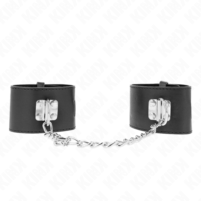 KINK - SUJECIONES DE MUÑECA FIJAS CON CADENA DE 30 CM Y CIERRE DE CANDADO NEGRO AJUSTABLE 16-23 CM X 5,5 CM