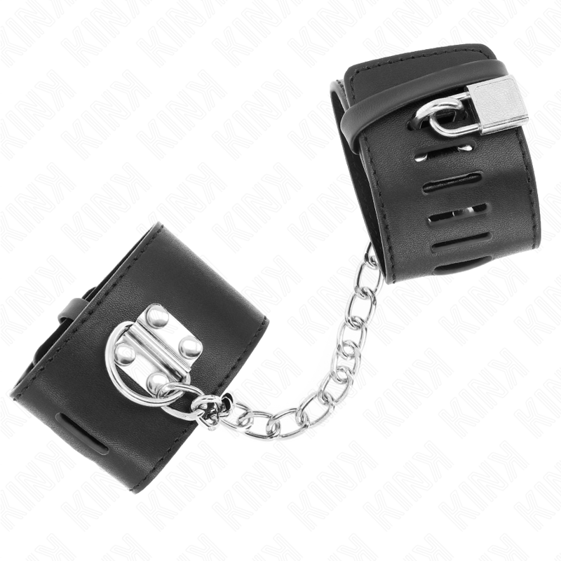 KINK - SUJECIONES DE MUÑECA FIJAS CON CADENA DE 30 CM Y CIERRE DE CANDADO NEGRO AJUSTABLE 16-23 CM X 5,5 CM