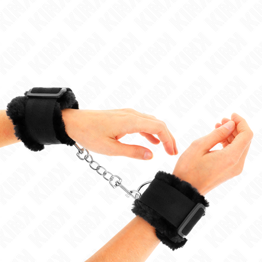 KINK - Muñequeras ajustables con forro de piel negra (17-31 cm x 7 cm)