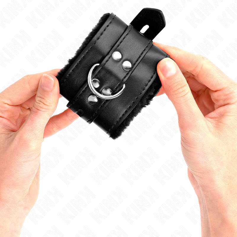 KINK - APPUI-POIGNETS DOUBLÉS DE FOURRURE AVEC TROUS CARRÉS NOIR ET CEINTURE NOIRE RÉGLABLE 17-29 CM