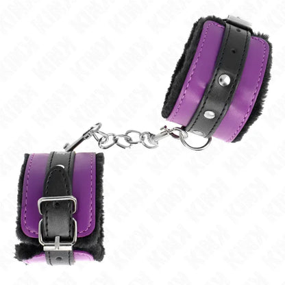 Kink – Appui Poignets Doublés de Fourrure Premium Noir avec Ceinture Violet / Noire Réglable