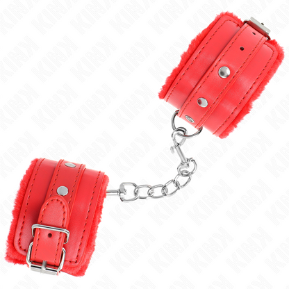 KINK - SUJECIONES DE MUÑECA PREMIUM CON FORRO DE PELO ROJO Y CINTURÓN ROJO AJUSTABLE 17-29 CM X 6 CM
