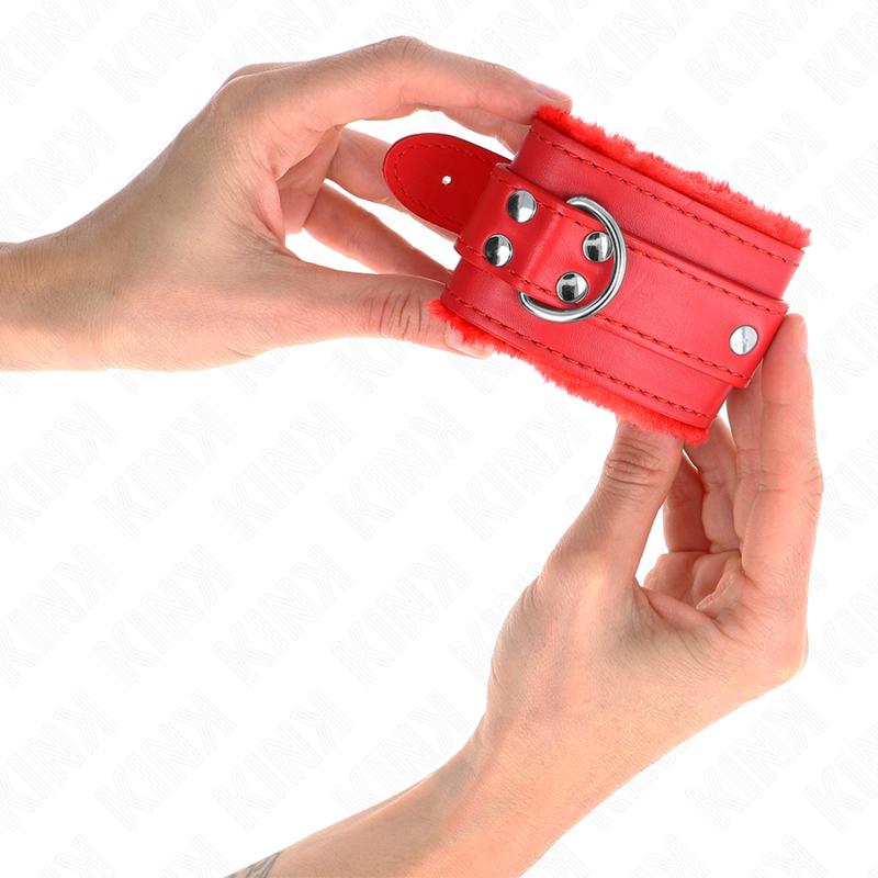 KINK - APPUI-POIGNETS DOUBLÉS DE FOURRURE ROUGE AVEC CEINTURE RÉGLABLE 17-29 CM