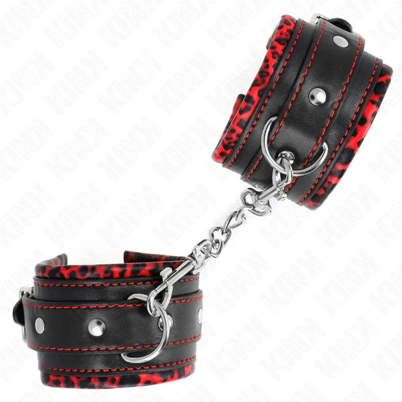 Kink – Appui Poignets Doublés de Fourrure Rouge / Noir Réglable 17 29 cm X 6 cm