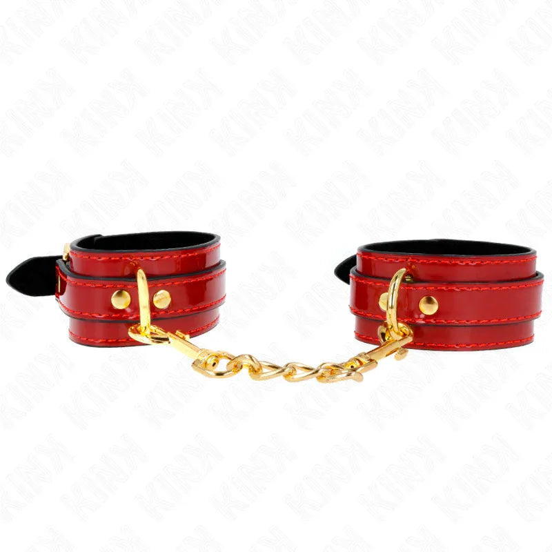 Kink – Poignets Joanna Angel Rouge Ajustables avec Chaîne Or 16,5 26 cm X 4 cm