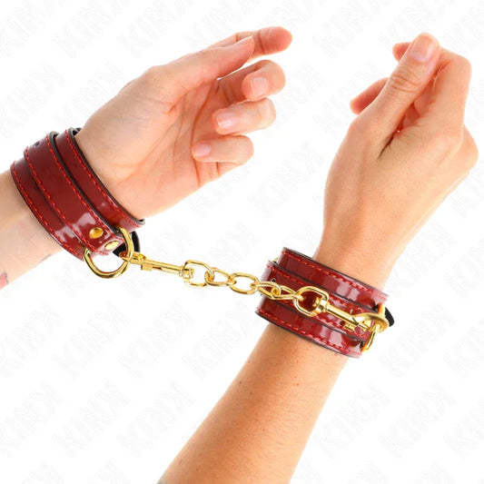 Kink – Poignets Joanna Angel Rouge Ajustables avec Chaîne Or 16,5 26 cm X 4 cm