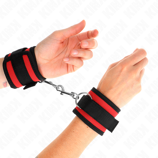 KINK - PUÑOS DE NYLON CON GANCHO Y BUCLE ROJO-NEGROS MODELO 2 AJUSTABLES 18-35 CM X 6 CM