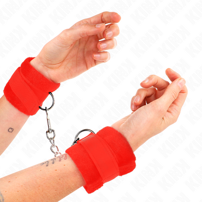 KINK - MANCHETTES DEBUTANT EN FOURRURE ROUGE 30 X 7 CM