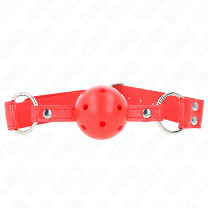 Kink – Bâillon à Boule Dur Creux Rouge Complet 62 X 2 cm