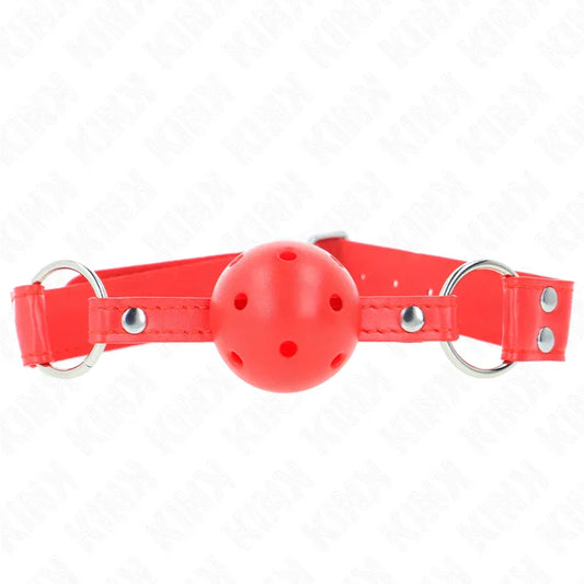 Kink – Bâillon à Boule Dur Creux Rouge Complet 62 X 2 cm