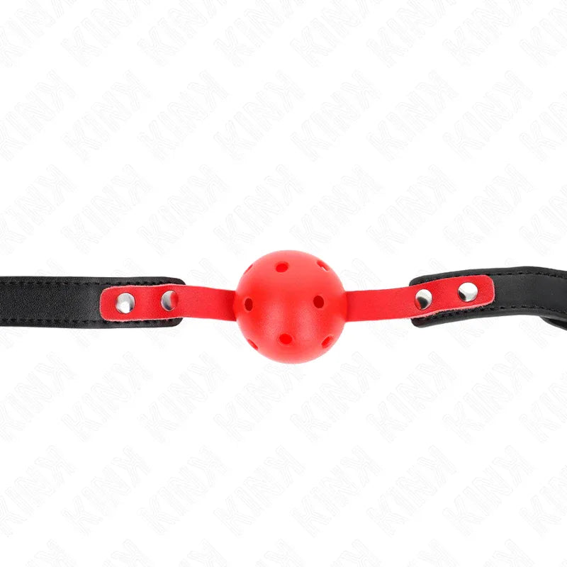 Kink – Balle Dure Creuse Rouge 4 cm Gag Bracelet Noir 60 X 2 cm Ajustable 37 52 cm
