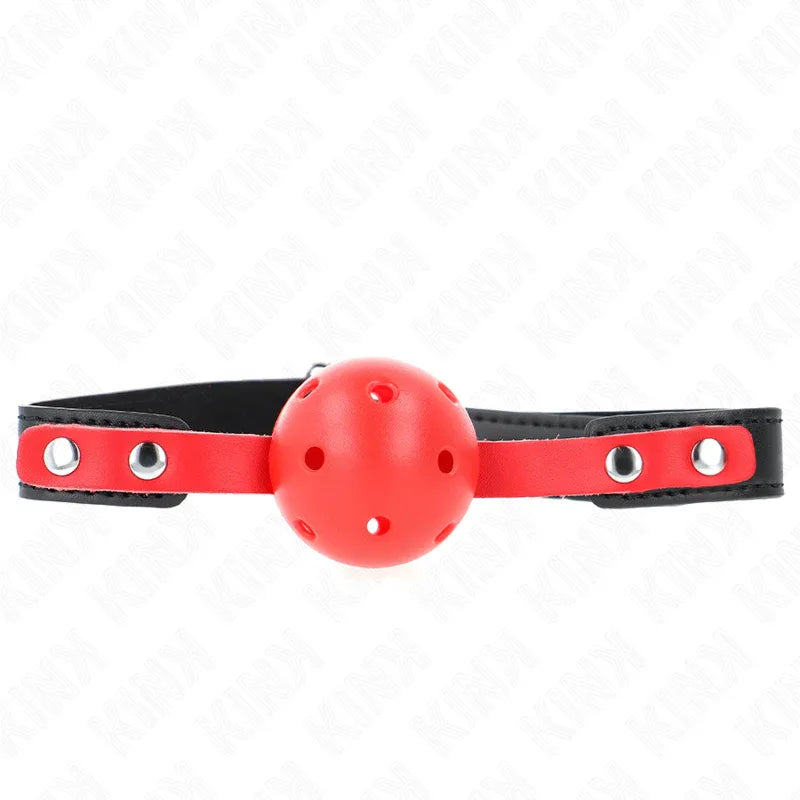 Kink – Balle Dure Creuse Rouge 4 cm Gag Bracelet Noir 60 X 2 cm Ajustable 37 52 cm