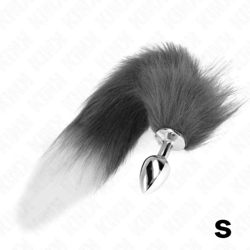 Kink – Plug Anal taille S 7 X 3 cm avec Queue Synthétique 40 cm Gris et Blanc