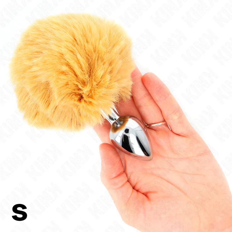 Kink – Bouchon en Acier Inoxydable 7 X 3 cm avec Queue de Lapin en Fausse Fourrure Beige 8 cm
