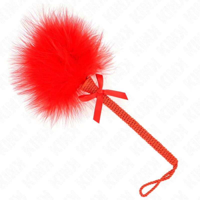 Kink – Baguette en Corde de Nylon avec Plumes Chatouillantes et Noeud Rouge 25 cm