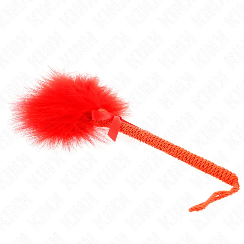 Kink – Baguette en Corde de Nylon avec Plumes Chatouillantes et Noeud Rouge 25 cm