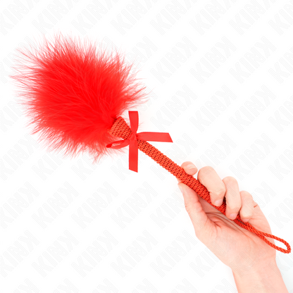 KINK - Varita de cuerda de nailon con plumas que hacen cosquillas y lazo rojo de 25 cm