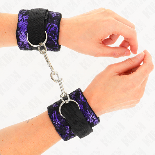 KINK - PUÑOS CORTOS DE TERCIOPELO CON ENCAJE Y RIBERA DE NYLON MORADO/NEGRO 23 X 6,5 CM