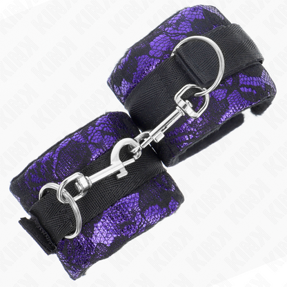 KINK - PUÑOS CORTOS DE TERCIOPELO CON ENCAJE Y RIBERA DE NYLON MORADO/NEGRO 23 X 6,5 CM