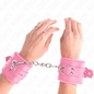 KINK - SUJECIONES DE MUÑECA CON FORRO DE PIEL, AGUJEROS CUADRADOS ROSA Y CINTURÓN ROSA AJUSTABLE 17-29 CM X 6 CM