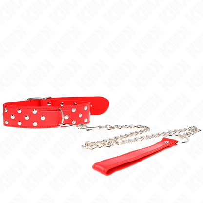 KINK - COLLIER RIVET ANNEAU AVEC CEINTURE 65 CM ROUGE ADJUSTABLE 36-50 CM