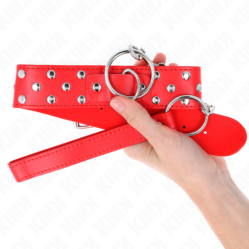 KINK - COLLIER RIVET ANNEAU AVEC CEINTURE 65 CM ROUGE ADJUSTABLE 36-50 CM