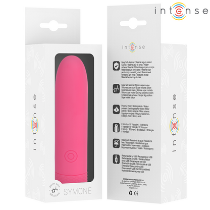 INTENSE - SYMONE BALA VIBRANTE RECARGABLE USB 8 VIBRACIONES ROSA 10 X 2,2 CM