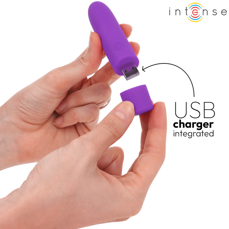 INTENSE - SYMONE BALA VIBRANTE RECARGABLE USB 8 VIBRACIONES MORADA 10 X 2.2 CM