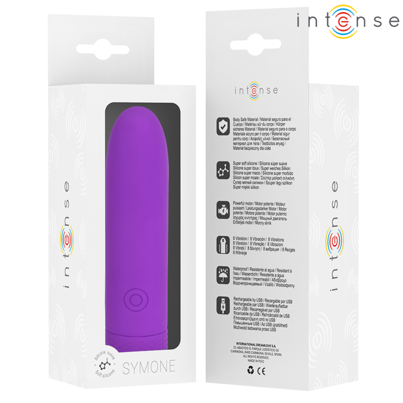 INTENSE - SYMONE BALA VIBRANTE RECARGABLE USB 8 VIBRACIONES MORADA 10 X 2.2 CM