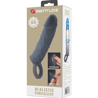 Pretty Love – Manchon de Pénis en Peau Réaliste Gris Foncé